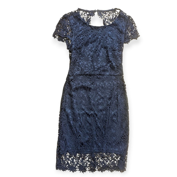 Harper Navy Lace Bodycon Open Back Cocktail Dress Medium - Picture 3 of 12